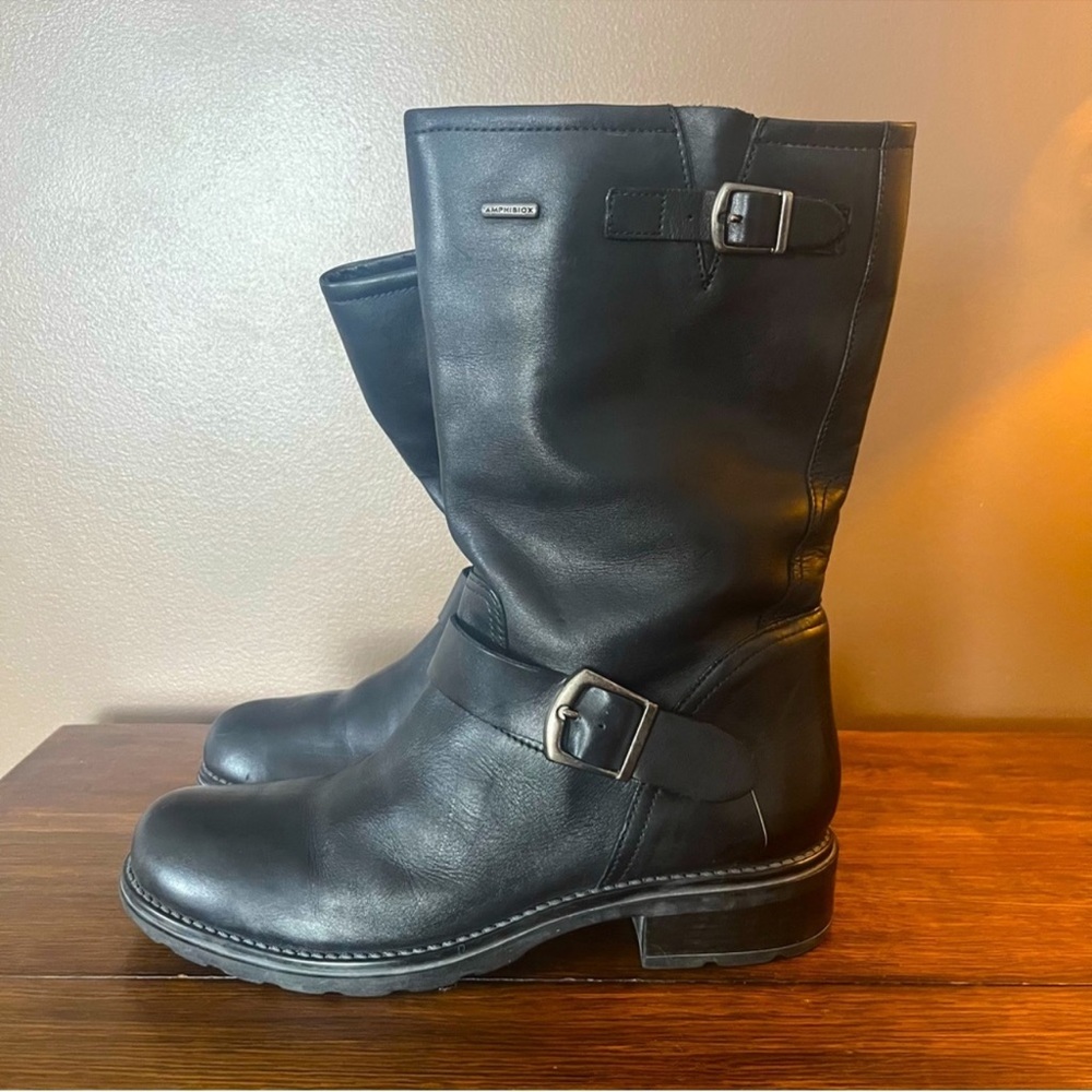 Geox Black Leather Combat Moto Boots